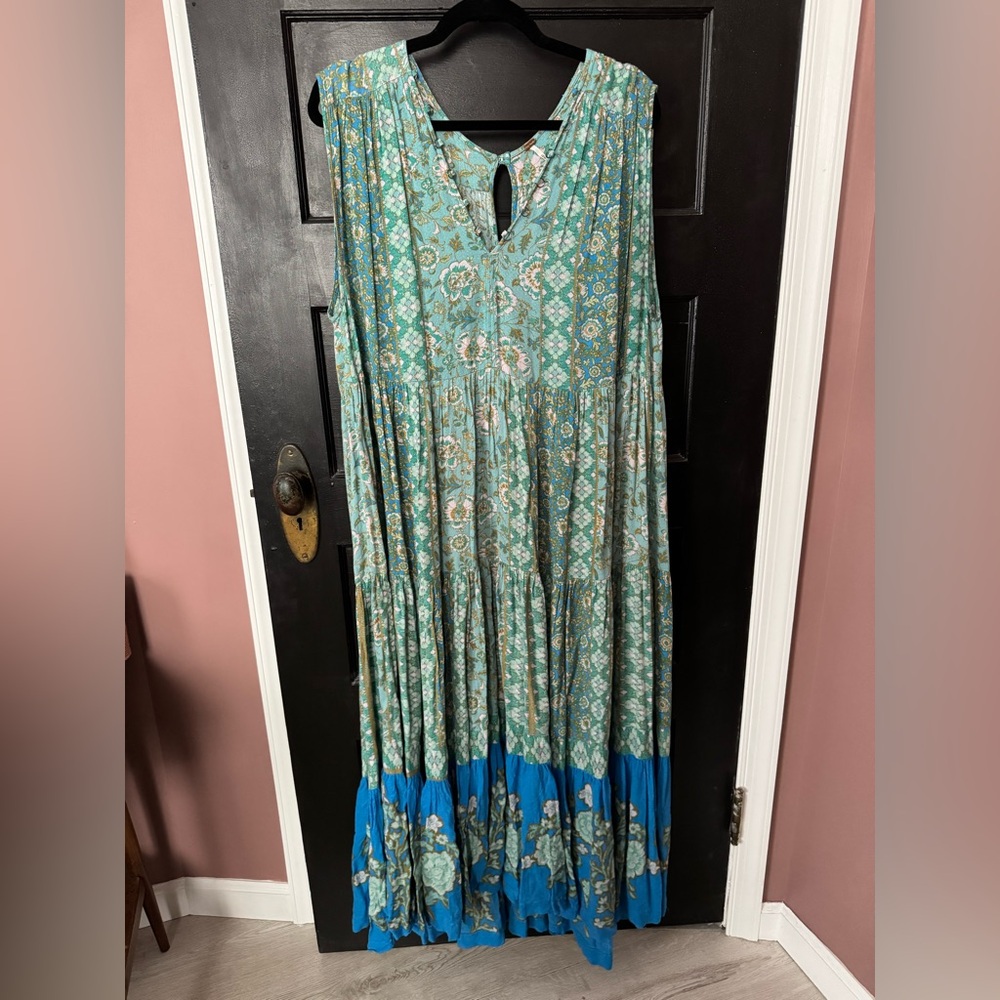 Free People Green and Blue Floral Maxi Dress
